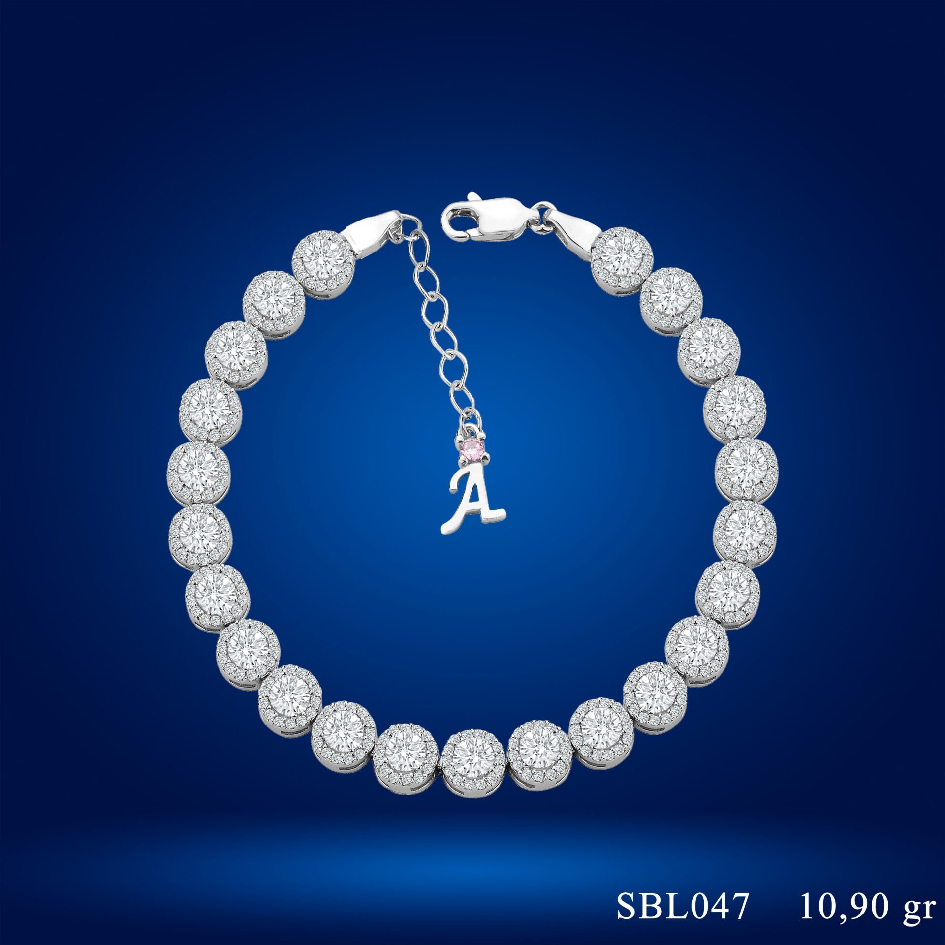 925 Ayar Gümüş 4 MM Pırlanta Taşlı Zincir Harfli Su Yolu Bileklik