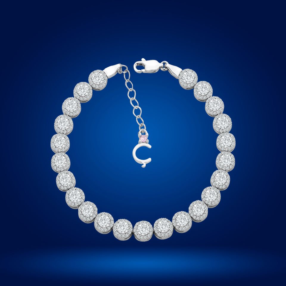 925 Ayar Gümüş 4 MM Pırlanta Taşlı Zincir Harfli Su Yolu Bileklik Ç