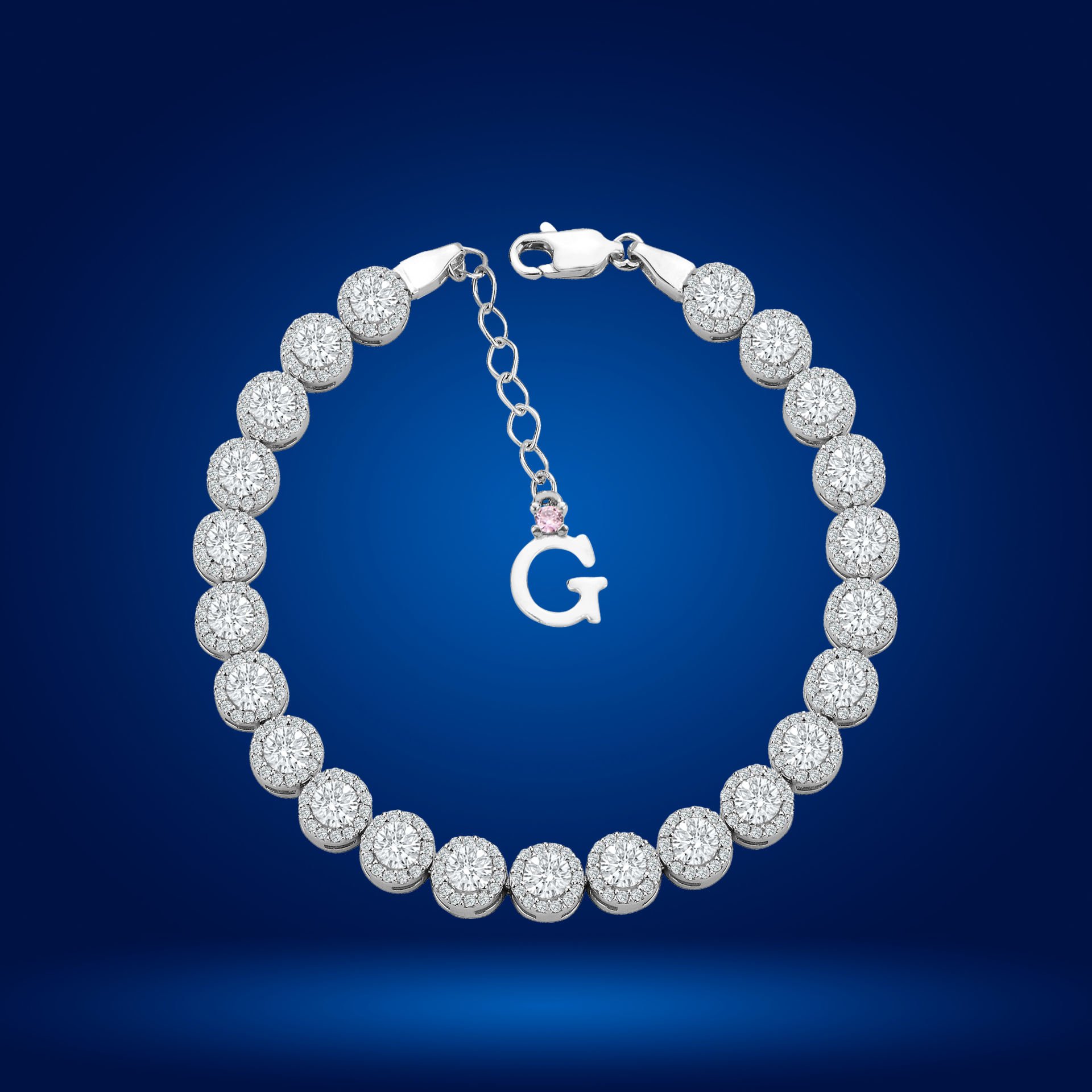 925 Ayar Gümüş 4 MM Pırlanta Taşlı Zincir Harfli Su Yolu Bileklik Ğ