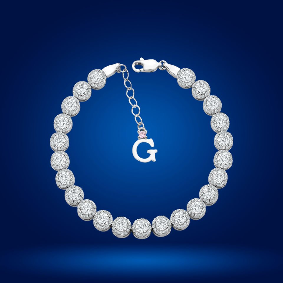 925 Ayar Gümüş 4 MM Pırlanta Taşlı Zincir Harfli Su Yolu Bileklik Ğ