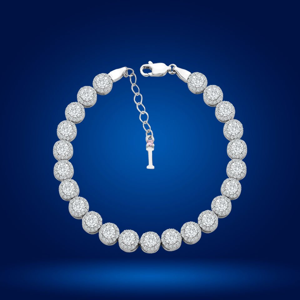 925 Ayar Gümüş 4 MM Pırlanta Taşlı Zincir Harfli Su Yolu Bileklik I