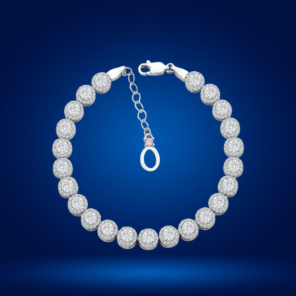 925 Ayar Gümüş 4 MM Pırlanta Taşlı Zincir Harfli Su Yolu Bileklik Ö