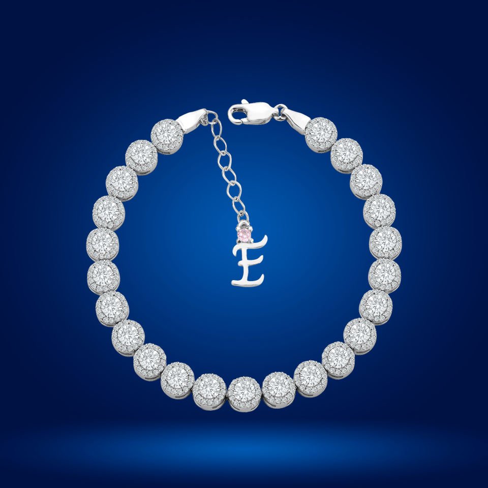 925 Ayar Gümüş 4 MM Pırlanta Taşlı Zincir Harfli Su Yolu Bileklik E