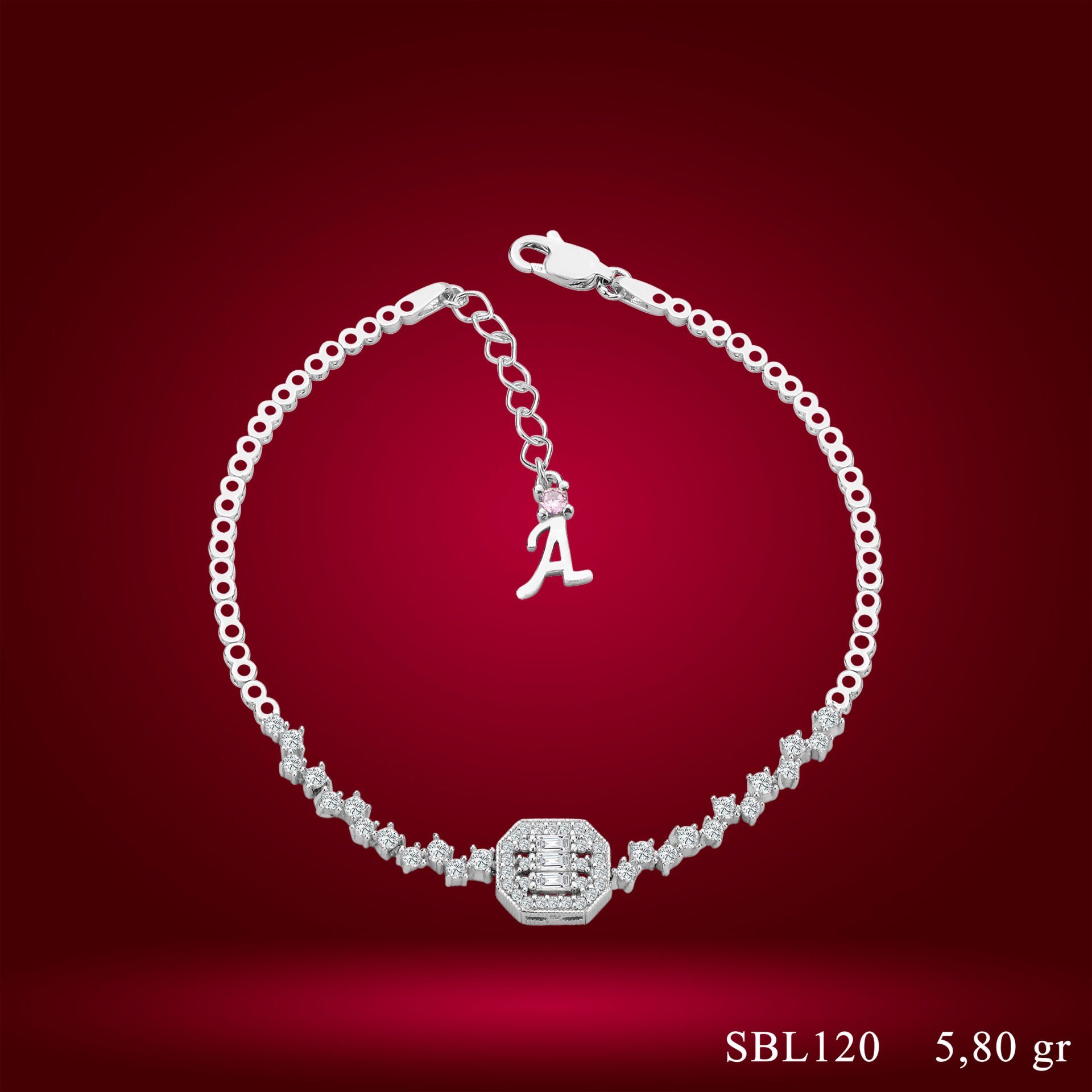 925 Ayar Gümüş Pırlanta Montür Baget Zincir Harfli Su Yolu Bileklik