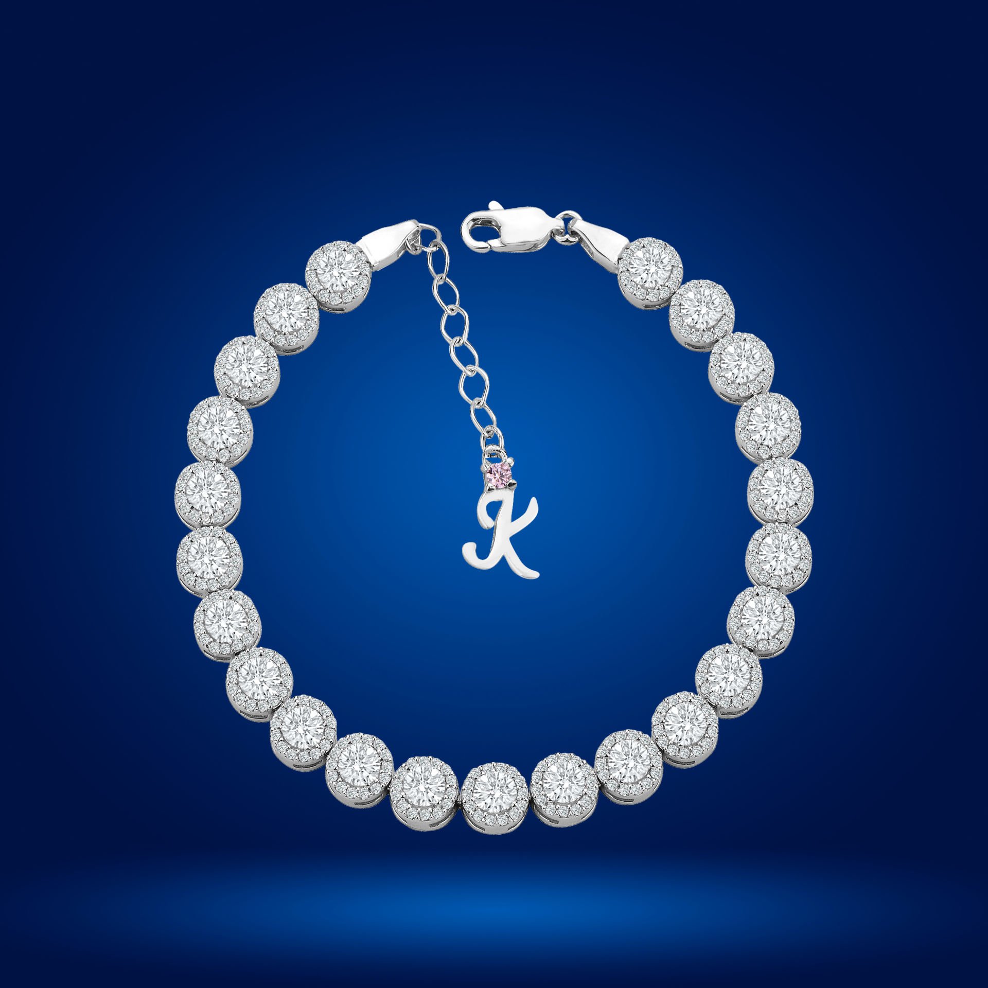 925 Ayar Gümüş 4 MM Pırlanta Taşlı Zincir Harfli Su Yolu Bileklik K