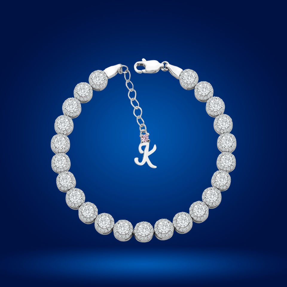 925 Ayar Gümüş 4 MM Pırlanta Taşlı Zincir Harfli Su Yolu Bileklik K