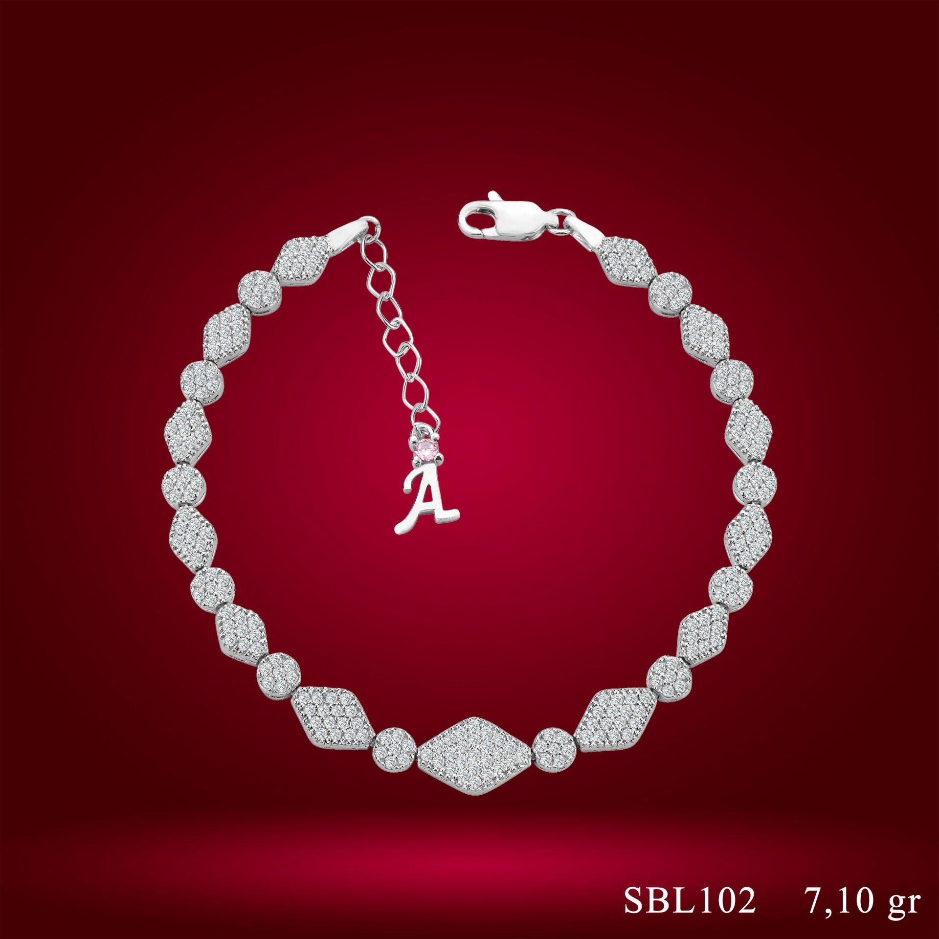 925 Ayar Gümüş Pırlanta Montür Zincir Harfli Su Yolu Bileklik