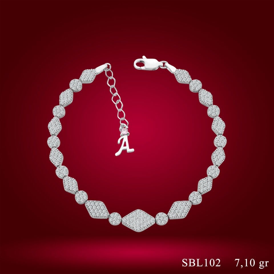 925 Ayar Gümüş Pırlanta Montür Zincir Harfli Su Yolu Bileklik