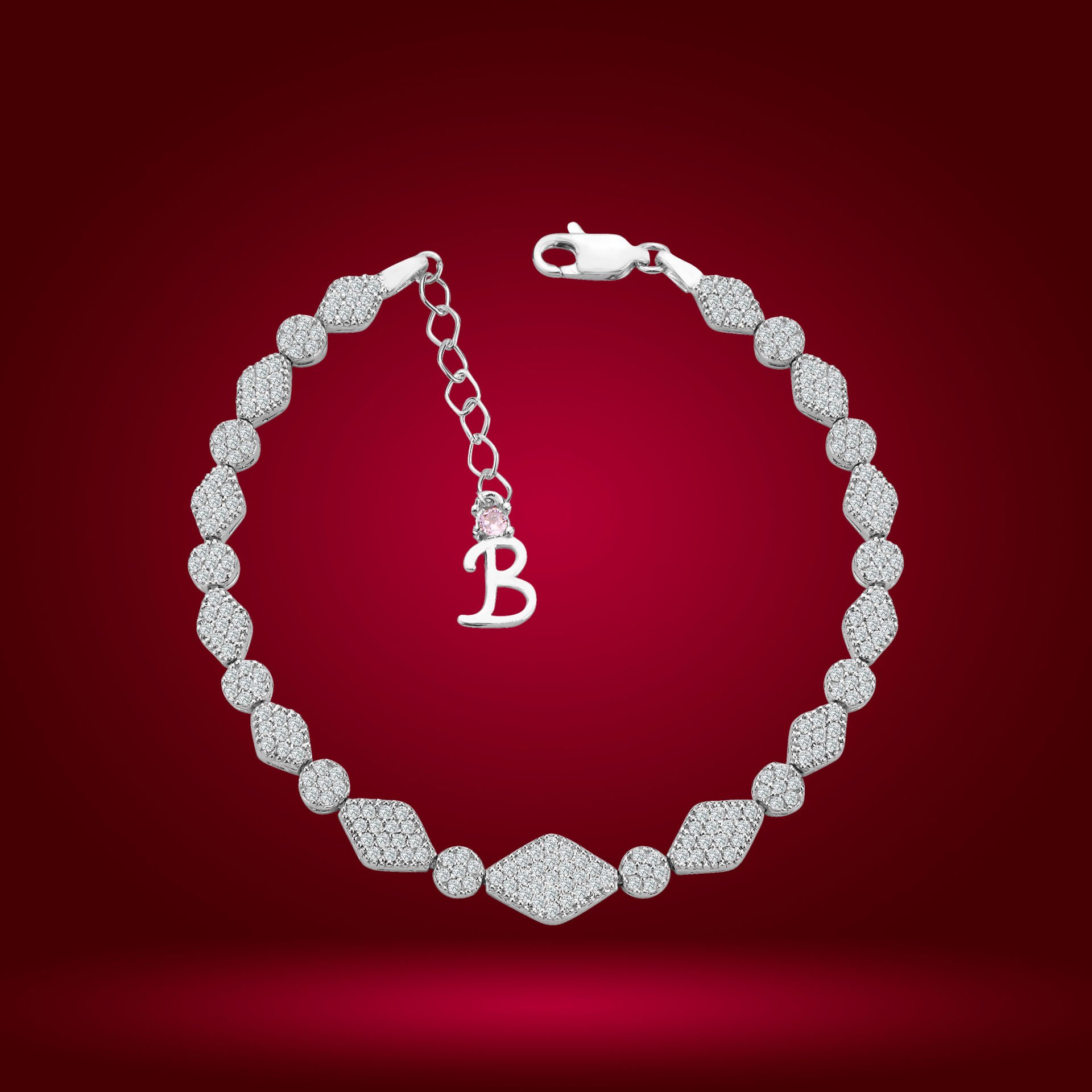 925 Ayar Gümüş Pırlanta Montür Zincir Harfli Su Yolu Bileklik B