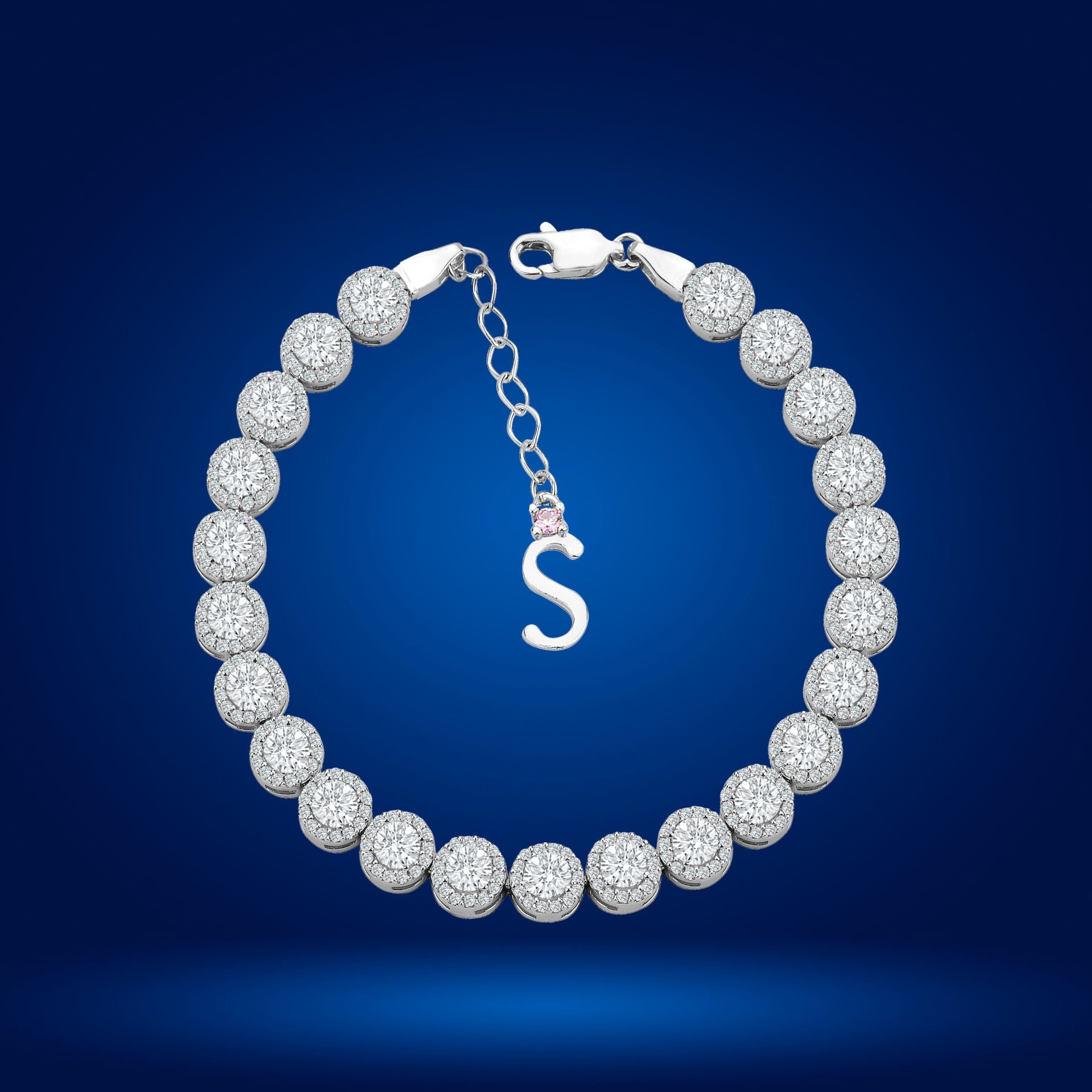 925 Ayar Gümüş 4 MM Pırlanta Taşlı Zincir Harfli Su Yolu Bileklik S