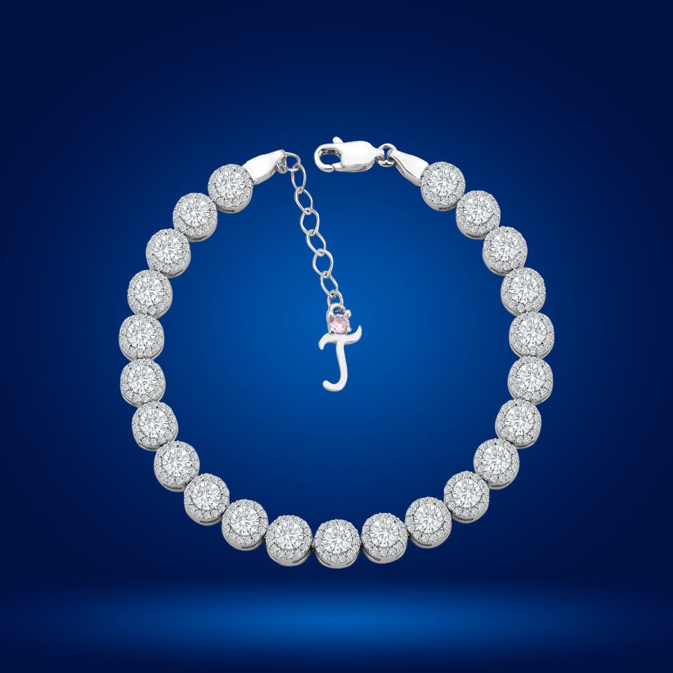 925 Ayar Gümüş 4 MM Pırlanta Taşlı Zincir Harfli Su Yolu Bileklik T