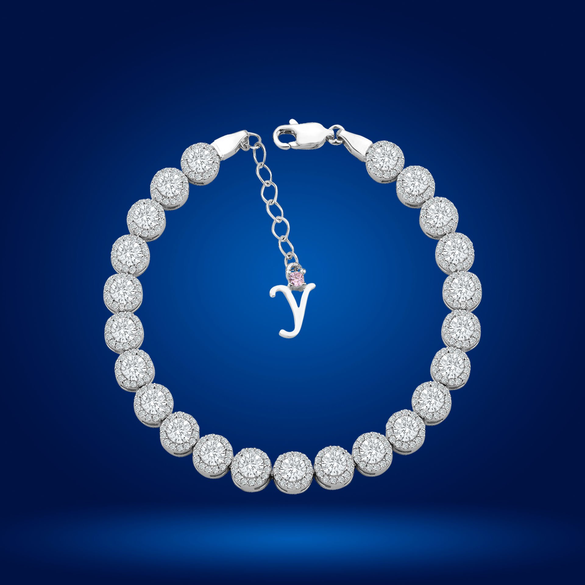 925 Ayar Gümüş 4 MM Pırlanta Taşlı Zincir Harfli Su Yolu Bileklik Y