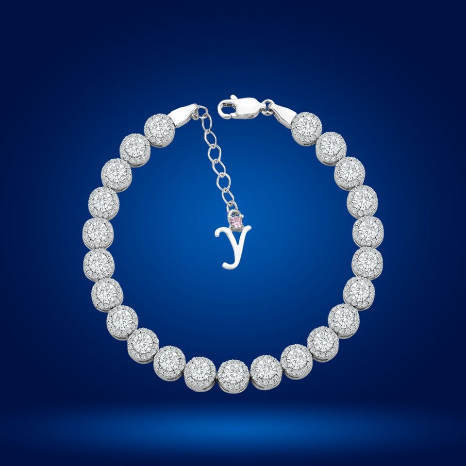 925 Ayar Gümüş 4 MM Pırlanta Taşlı Zincir Harfli Su Yolu Bileklik Y