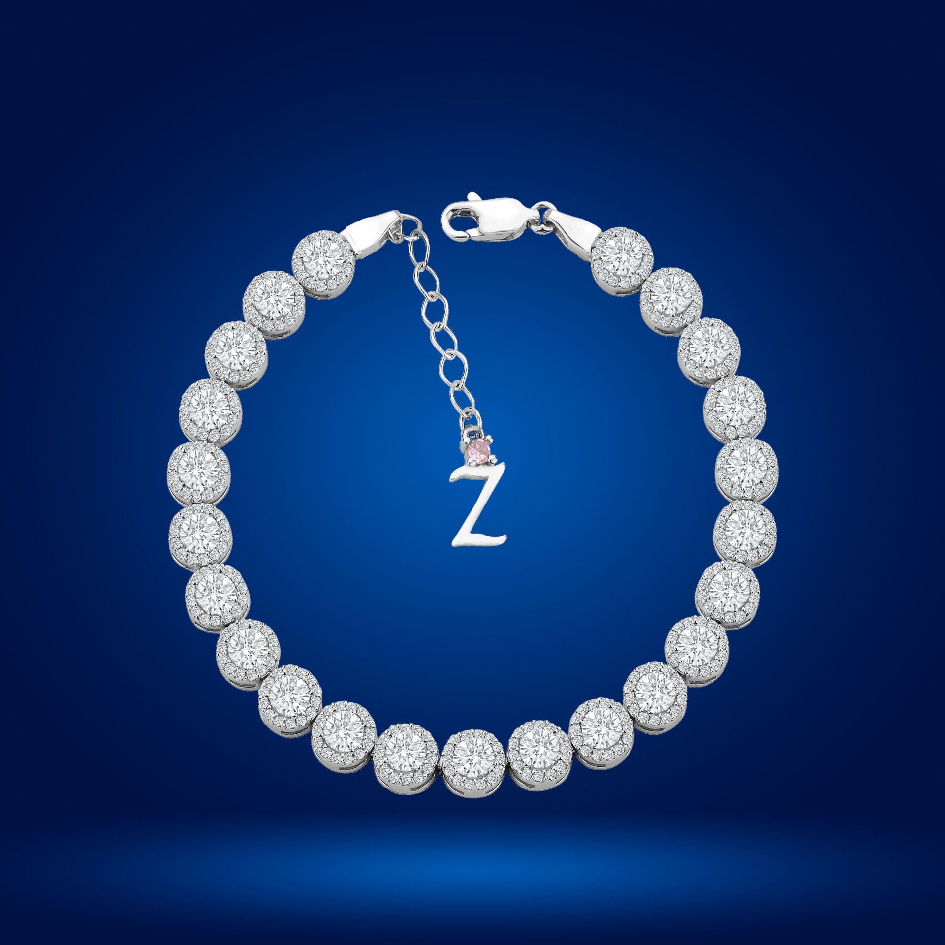 925 Ayar Gümüş 4 MM Pırlanta Taşlı Zincir Harfli Su Yolu Bileklik Z