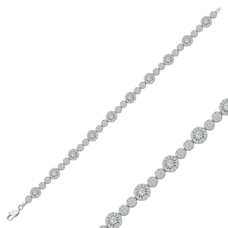 925 Ayar Gümüş Pırlanta Taşlı Zincir Harfli Su Yolu Bileklik