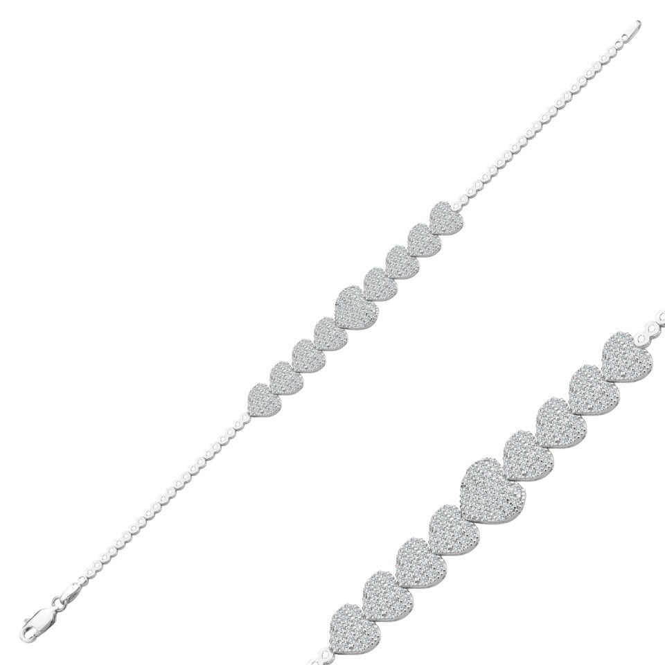 925 Ayar Gümüş Kalpli Model Zincir Harfli Su Yolu Bileklik