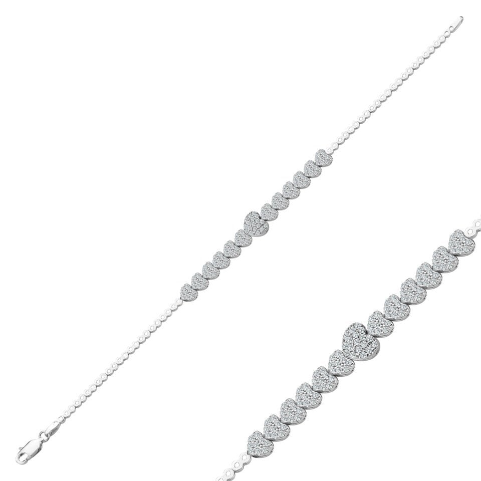 925 Ayar Gümüş Kalp Model Zincir Harfli Su Yolu Bileklik