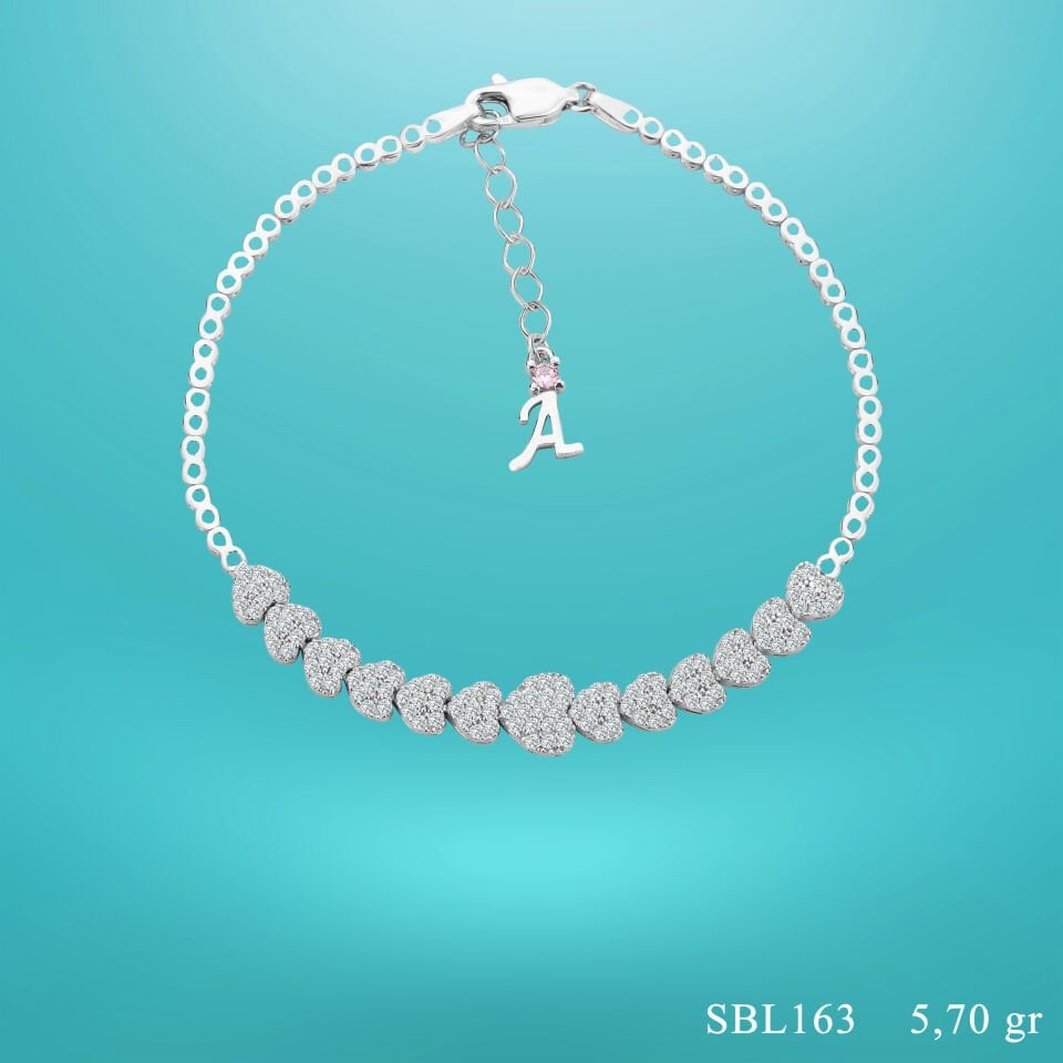 925 Ayar Gümüş Kalp Model Zincir Harfli Su Yolu Bileklik