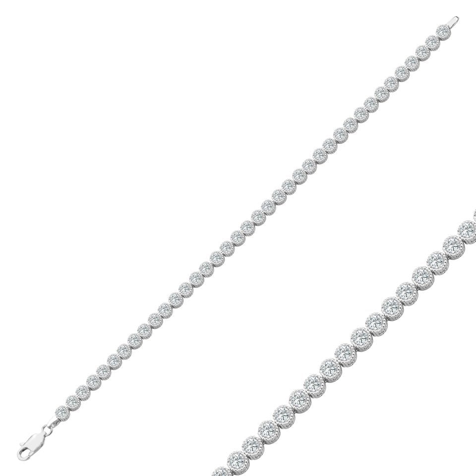 925 Ayar Gümüş 4 MM Pırlanta Taşlı Zincir Harfli Su Yolu Bileklik