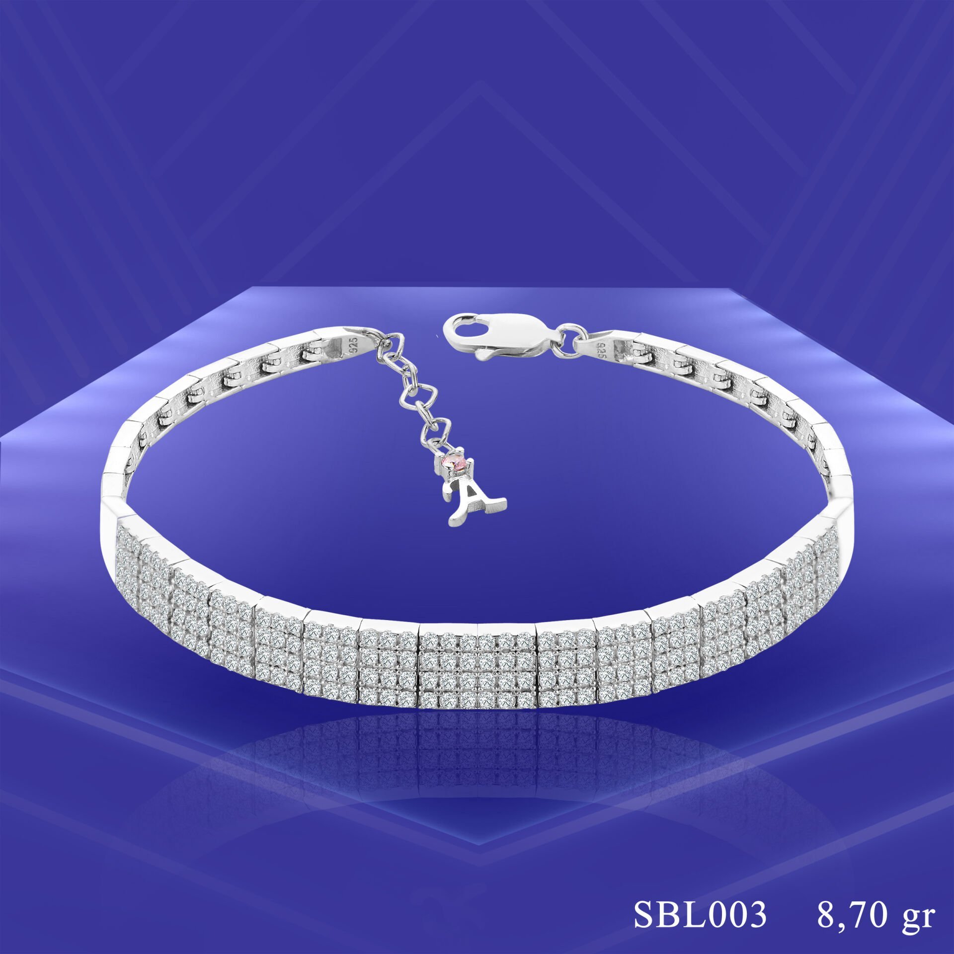 925 Ayar Gümüş 4 Sıra Zincir Harfli Su Yolu Bileklik