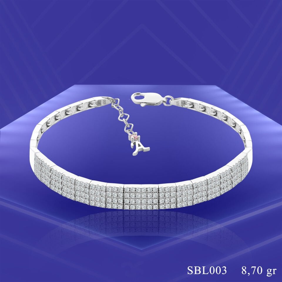 925 Ayar Gümüş 4 Sıra Zincir Harfli Su Yolu Bileklik