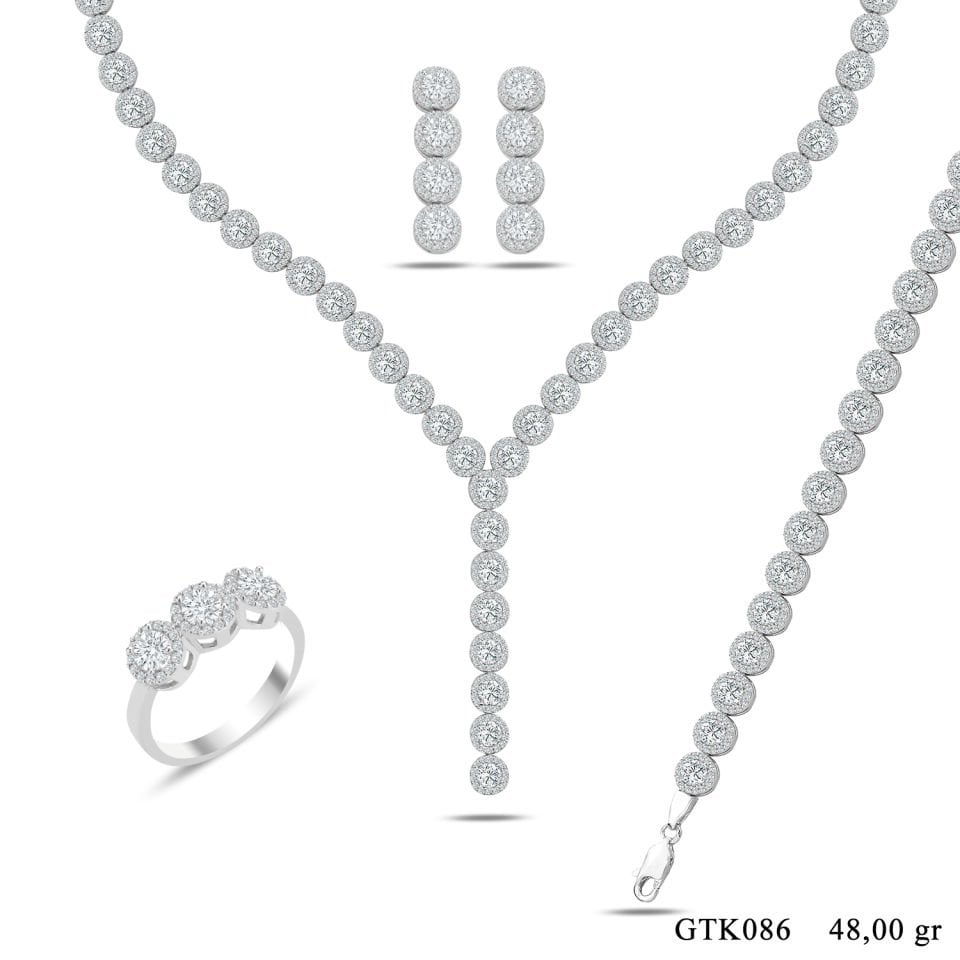 925 Ayar Gümüş 4 MM Pırlanta Taşlı Salkım Su Yolu Seti