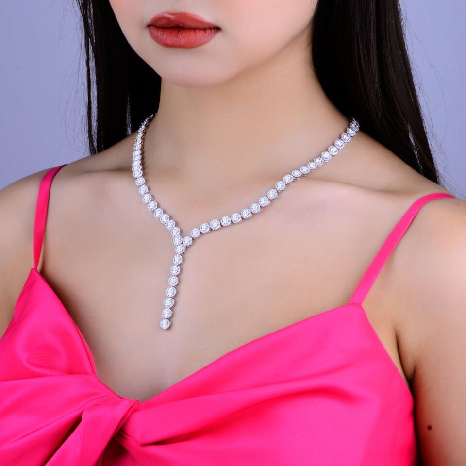 925 Ayar Gümüş 4 MM Pırlanta Taşlı Salkım Su Yolu Seti