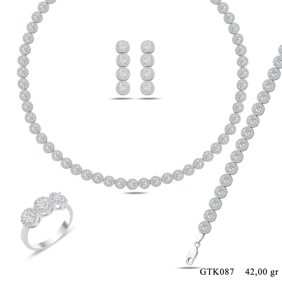 925 Ayar Gümüş 4 MM Pırlanta Taşlı Tam Tur Su Yolu Set