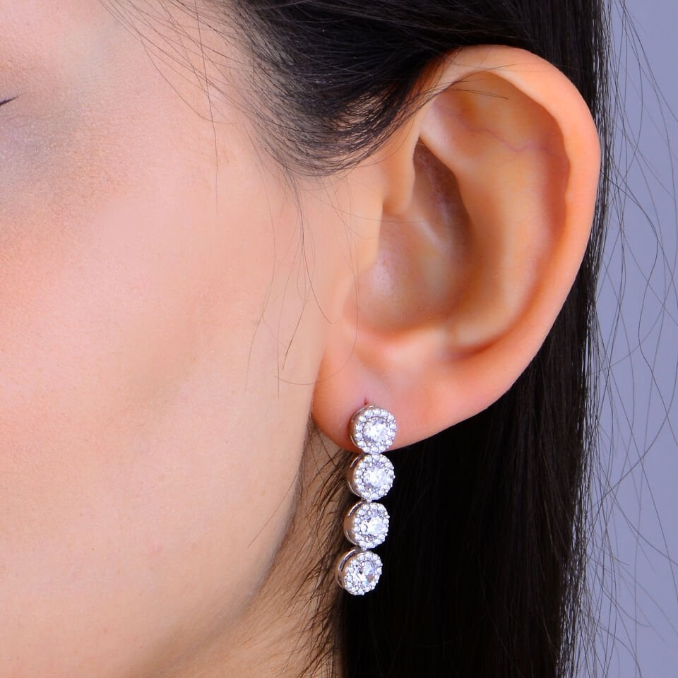 925 Ayar Gümüş 4 MM Pırlanta Taşlı Tam Tur Su Yolu Set