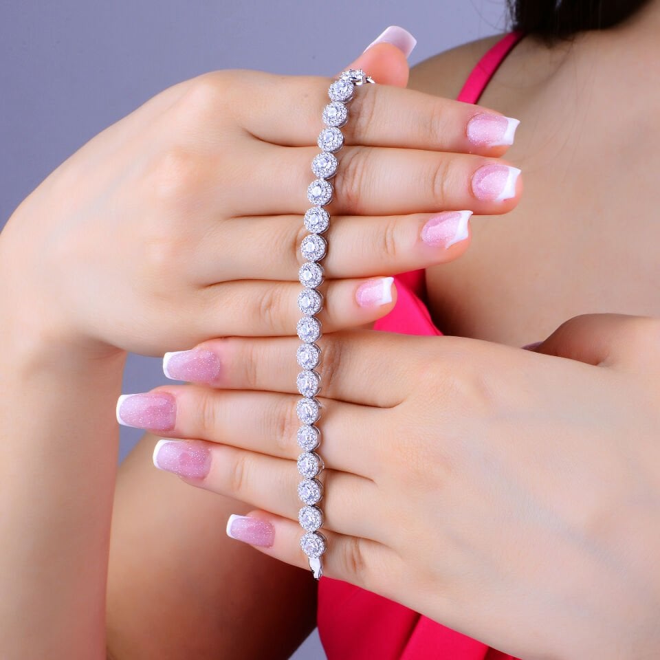 925 Ayar Gümüş 4 MM Pırlanta Taşlı Çift Salkım Su Yolu Set