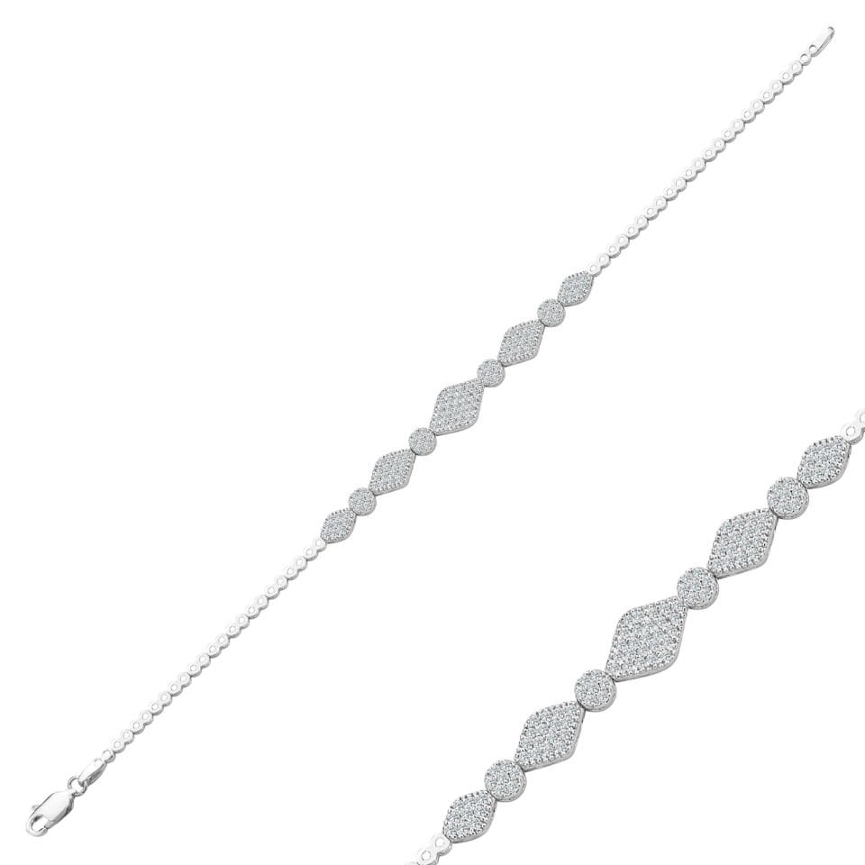 925 Ayar Gümüş Pırlanta Montür Zincir Harfli Su Yolu Bileklik