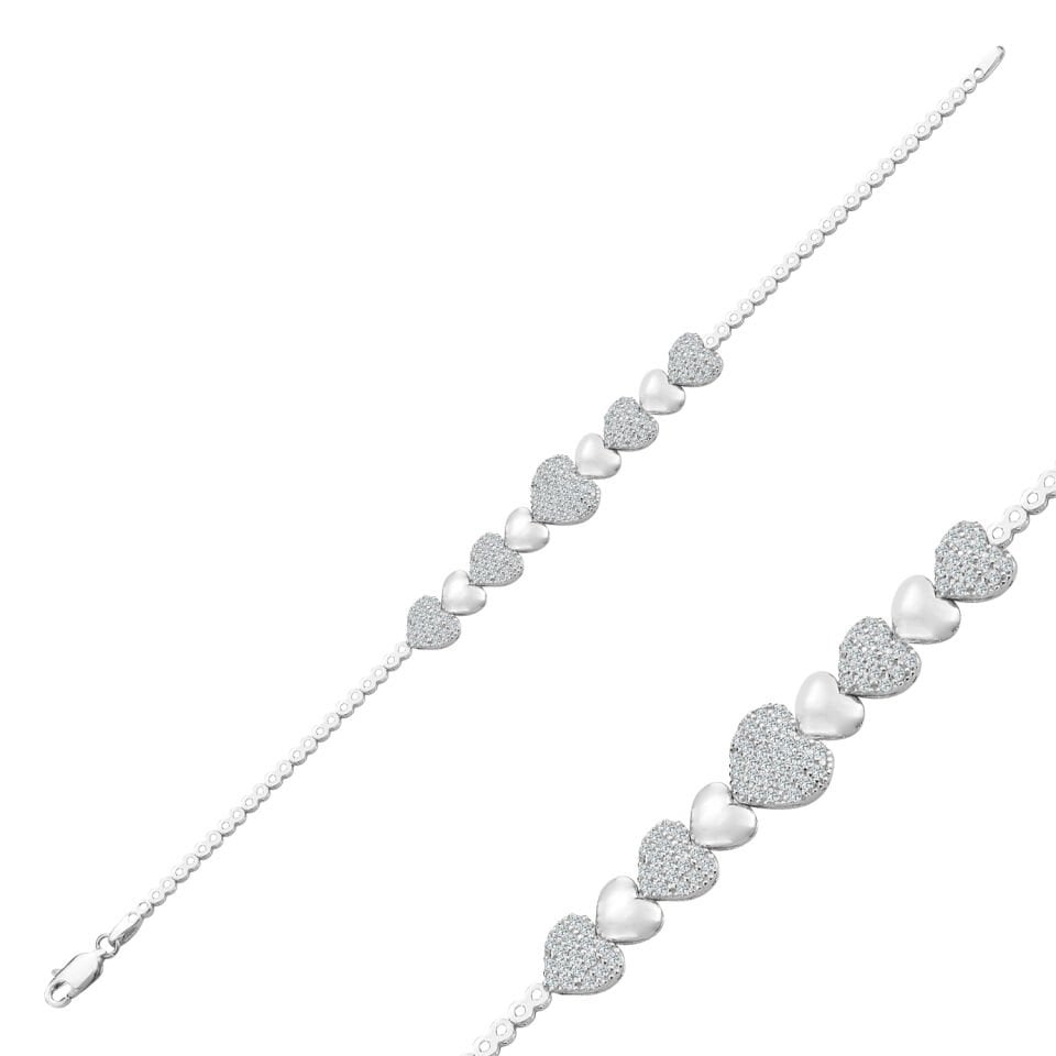 925 Ayar Gümüş Kalp Model Zincir Harfli Su Yolu Bileklik