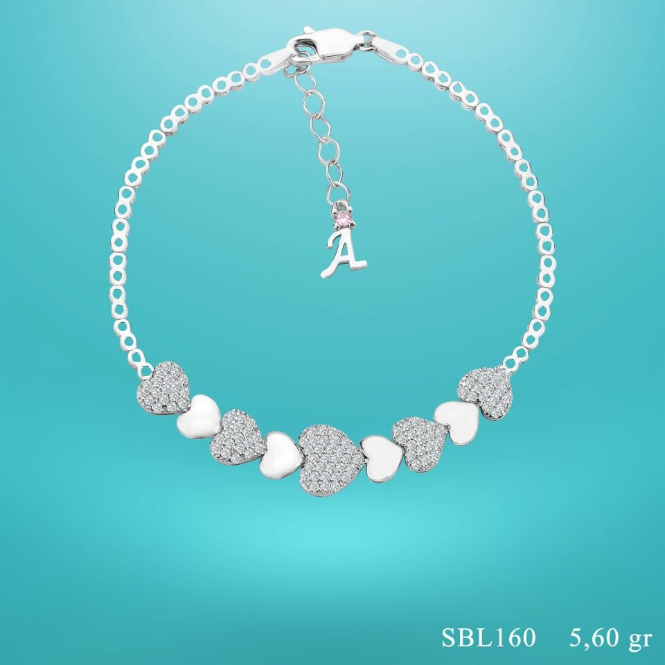 925 Ayar Gümüş Kalp Model Zincir Harfli Su Yolu Bileklik