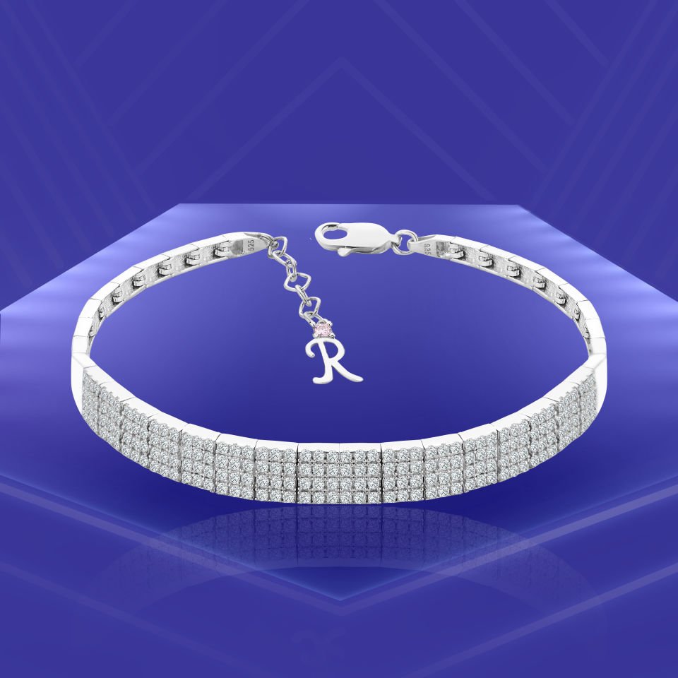 925 Ayar Gümüş 4 Sıra Zincir Harfli Su Yolu Bileklik R
