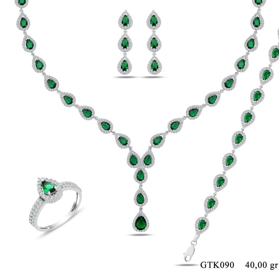 925 Ayar Gümüş Ful Damla Taşlı Salkım Su Yolu Set