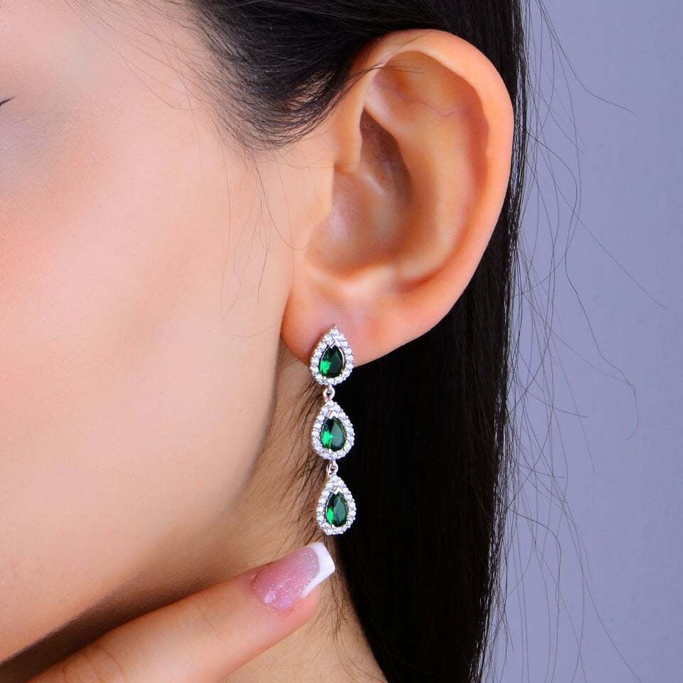 925 Ayar Gümüş Ful Damla Taşlı Salkım Su Yolu Set