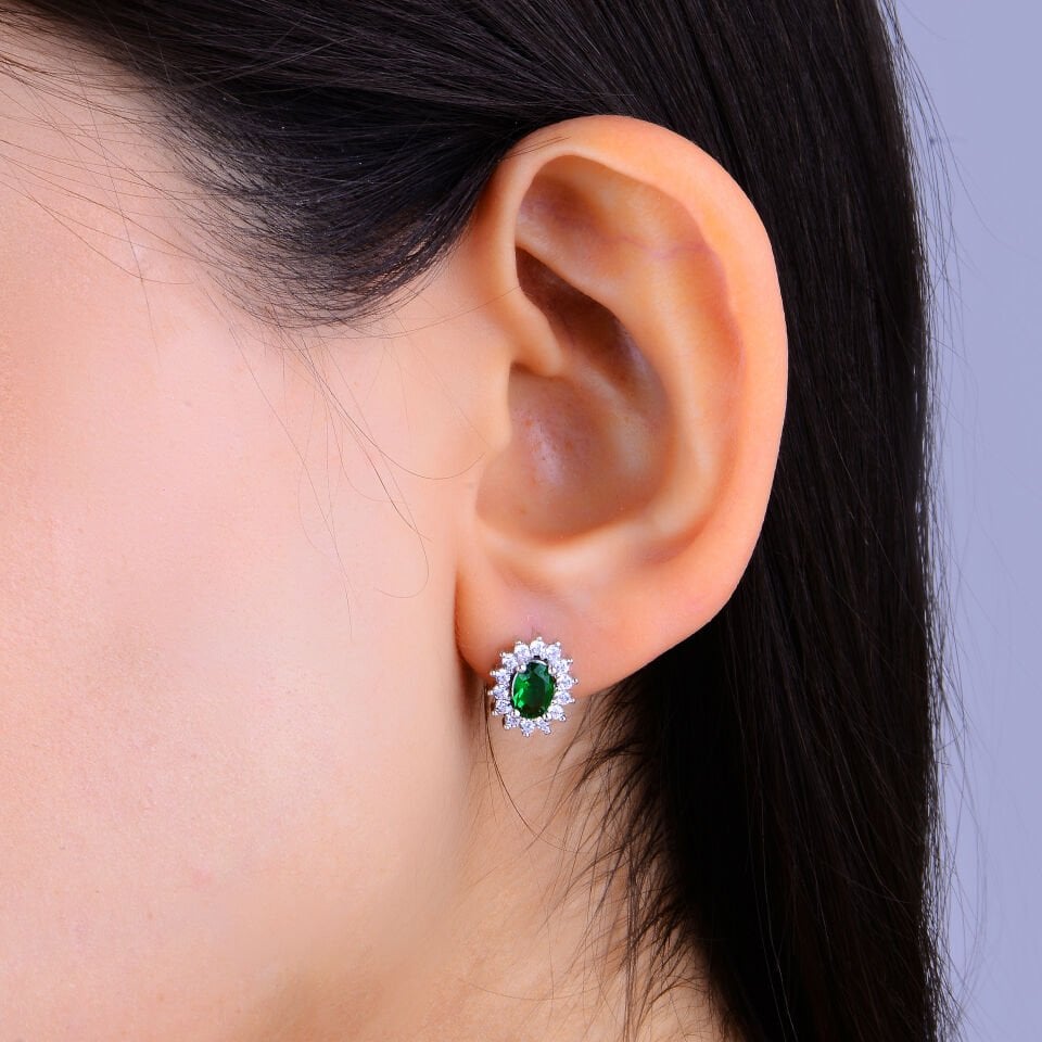 925 Ayar Gümüş Yeşil Taşlı Çiçek Modeli Tam Tur Su Yolu Set