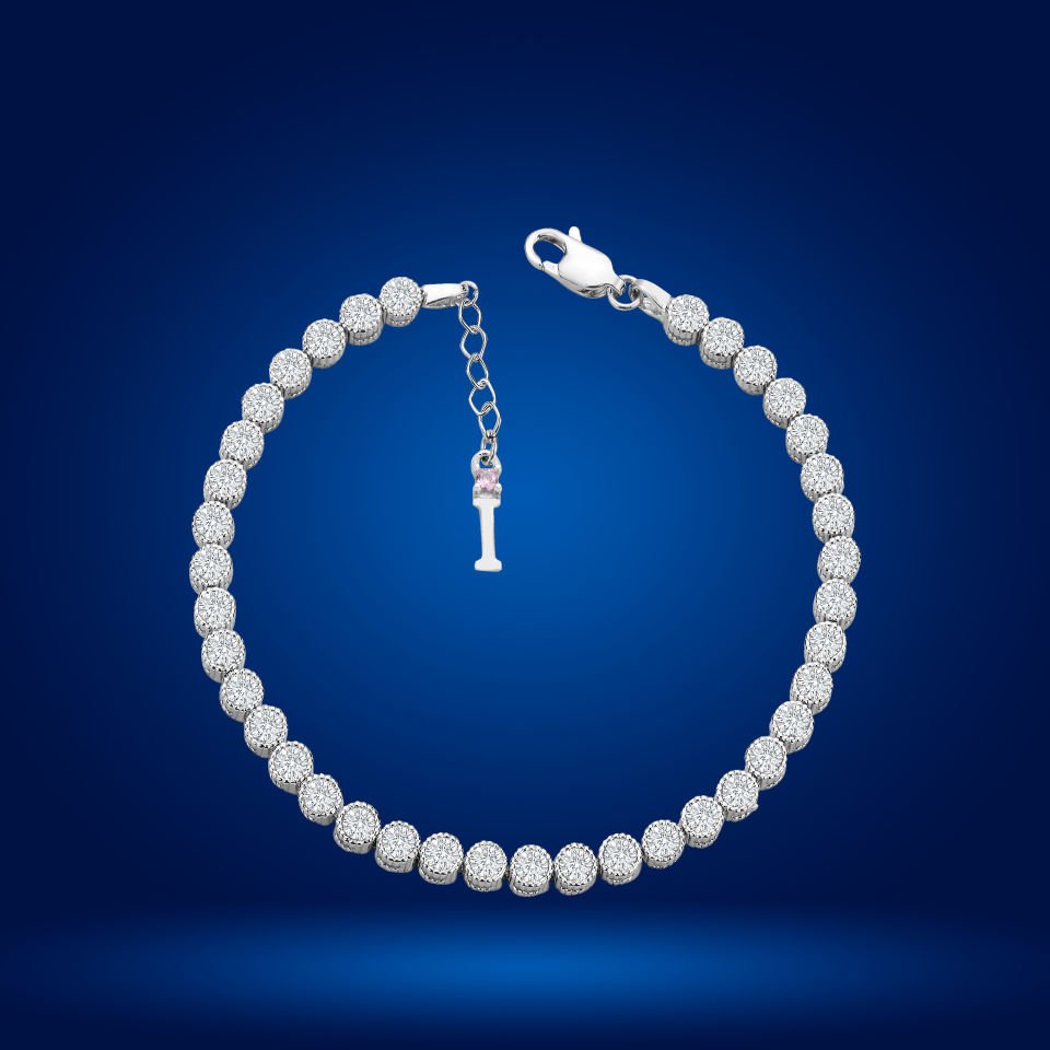 925 Ayar Gümüş 4 MM Pırlanta Taşlı Zincir Harfli Su Yolu Bileklik I