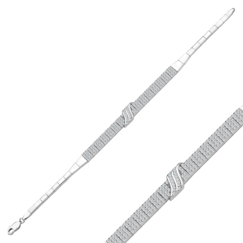 925 Ayar Gümüş 4 Sıra Kemerli Zincir Harfli Su Yolu Bileklik