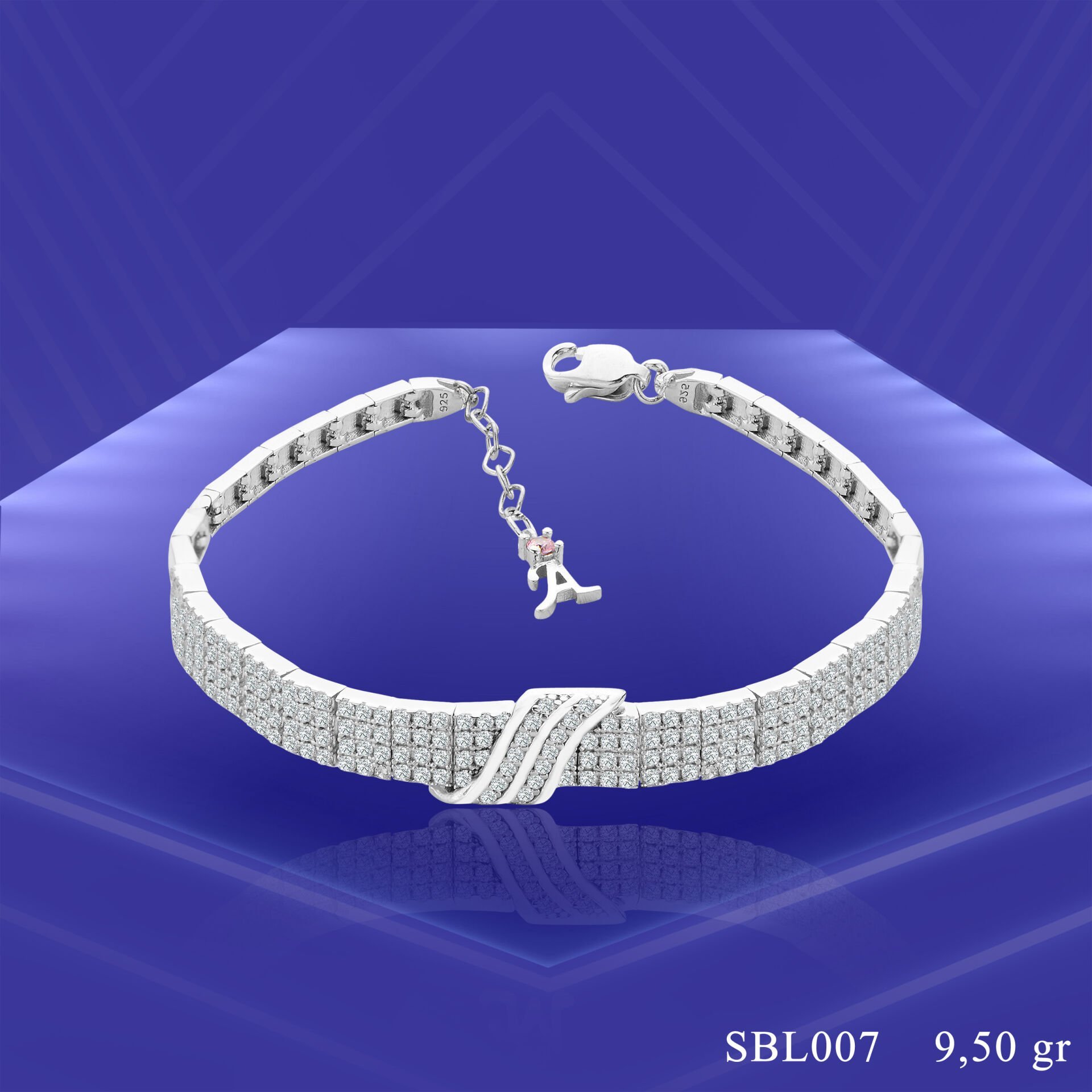 925 Ayar Gümüş 4 Sıra Kemerli Zincir Harfli Su Yolu Bileklik