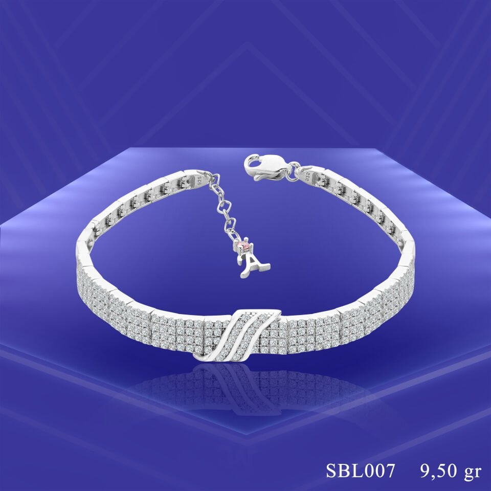 925 Ayar Gümüş 4 Sıra Kemerli Zincir Harfli Su Yolu Bileklik