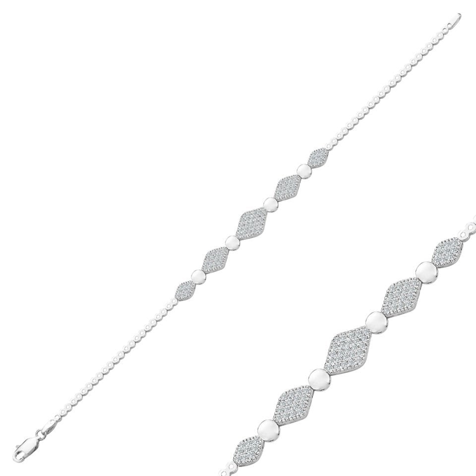 925 Ayar Gümüş Baklava Dilimi Zincir Harfli Su Yolu Bileklik H