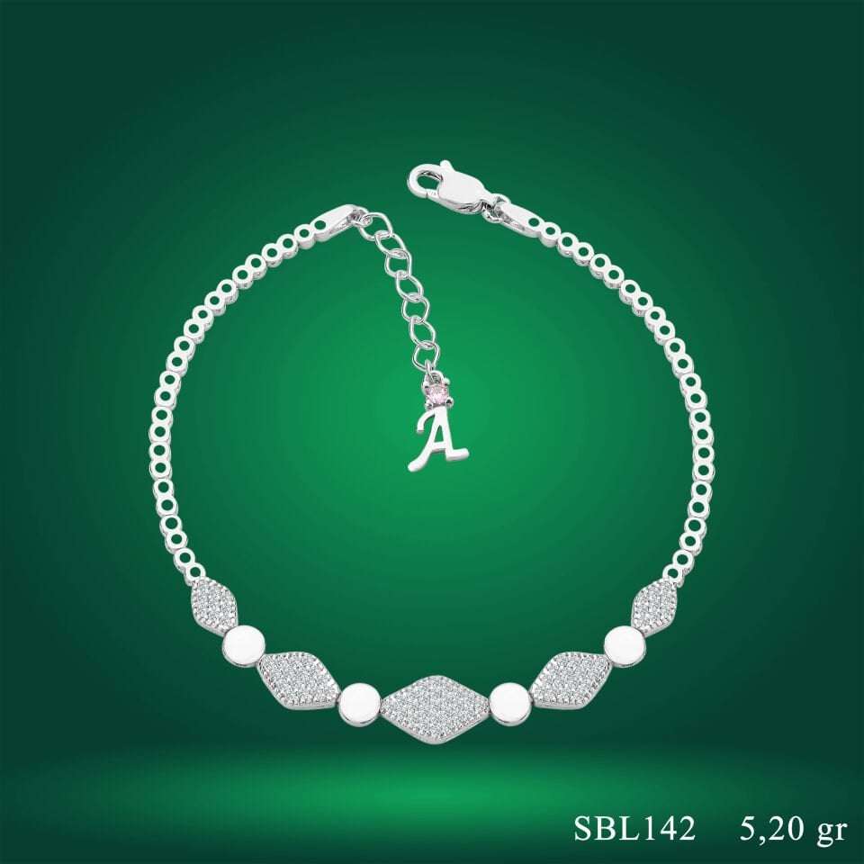 925 Ayar Gümüş Baklava Dilimi Zincir Harfli Su Yolu Bileklik