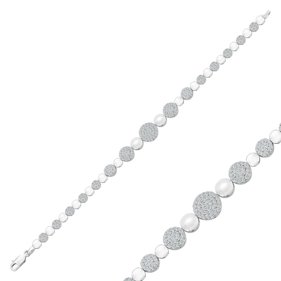 925 Ayar Gümüş Pırlanta Montürlü Zincir Harfli Su Yolu Bileklik