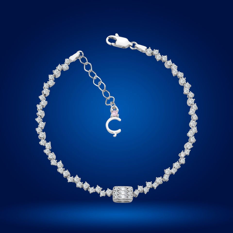 925 Ayar Gümüş Baget Taşlı Zincir Harfli Su Yolu Bileklik Ç