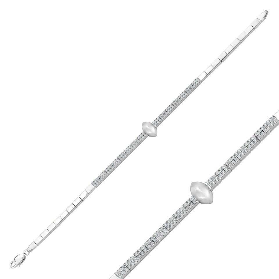 925 Ayar Gümüş 2 Sıra Düz Mekik Zincir Harfli Su Yolu Bileklik