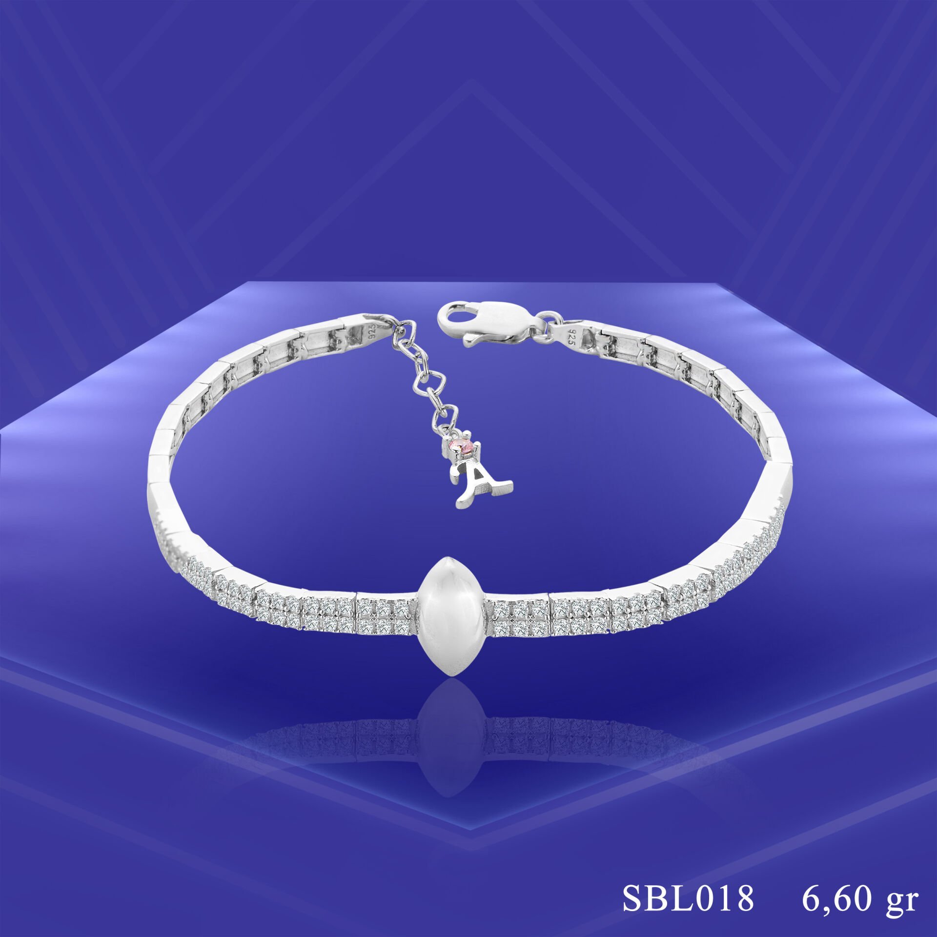 925 Ayar Gümüş 2 Sıra Düz Mekik Zincir Harfli Su Yolu Bileklik