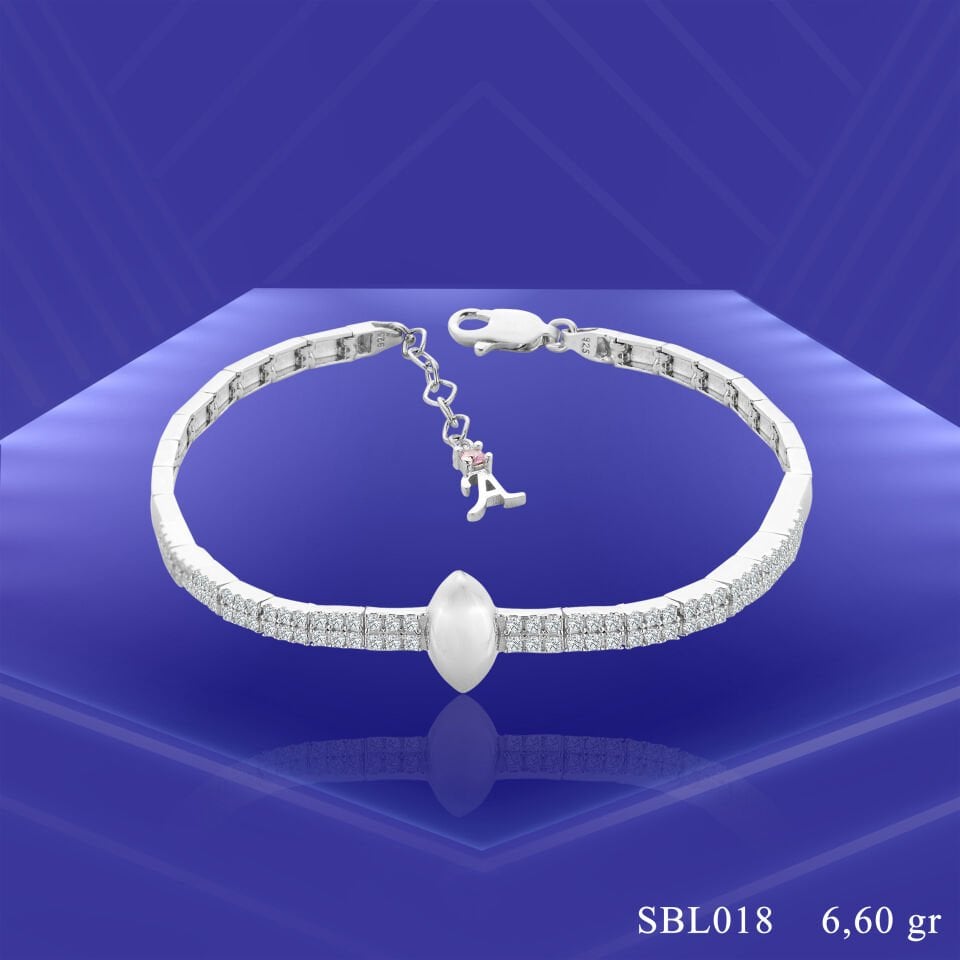 925 Ayar Gümüş 2 Sıra Düz Mekik Zincir Harfli Su Yolu Bileklik