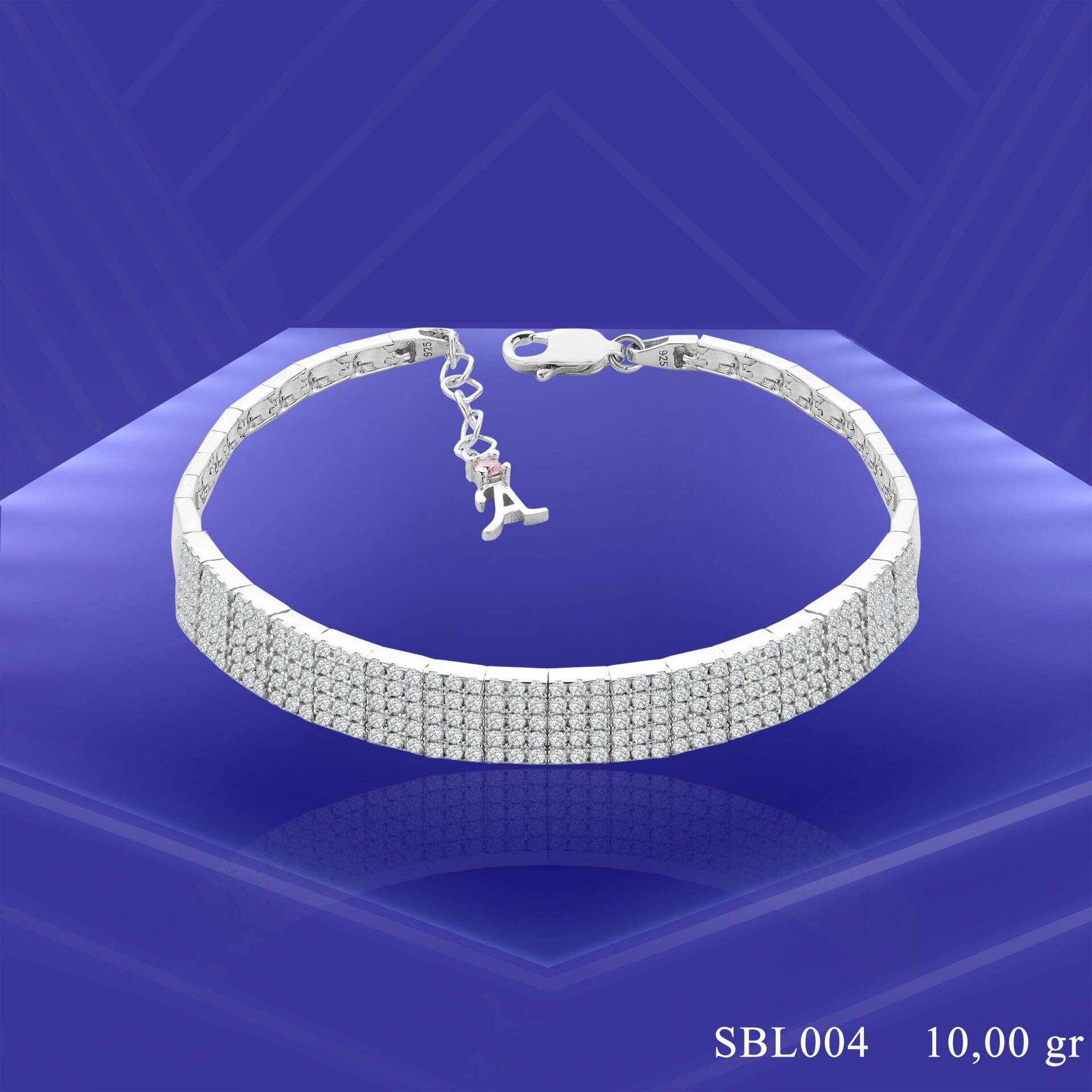 925 Ayar Gümüş 5 Sıra Zincir Harfli Su Yolu Bileklik