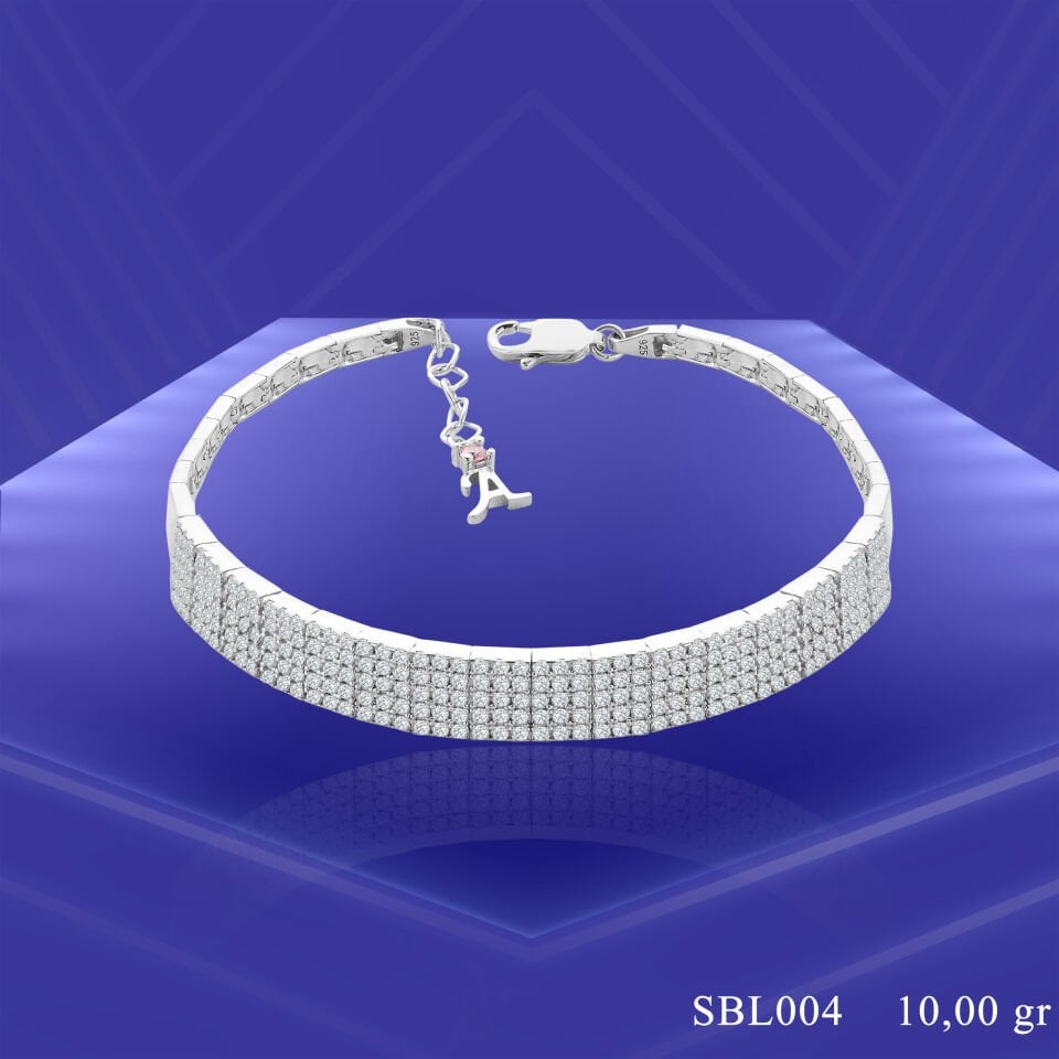 925 Ayar Gümüş 5 Sıra Zincir Harfli Su Yolu Bileklik